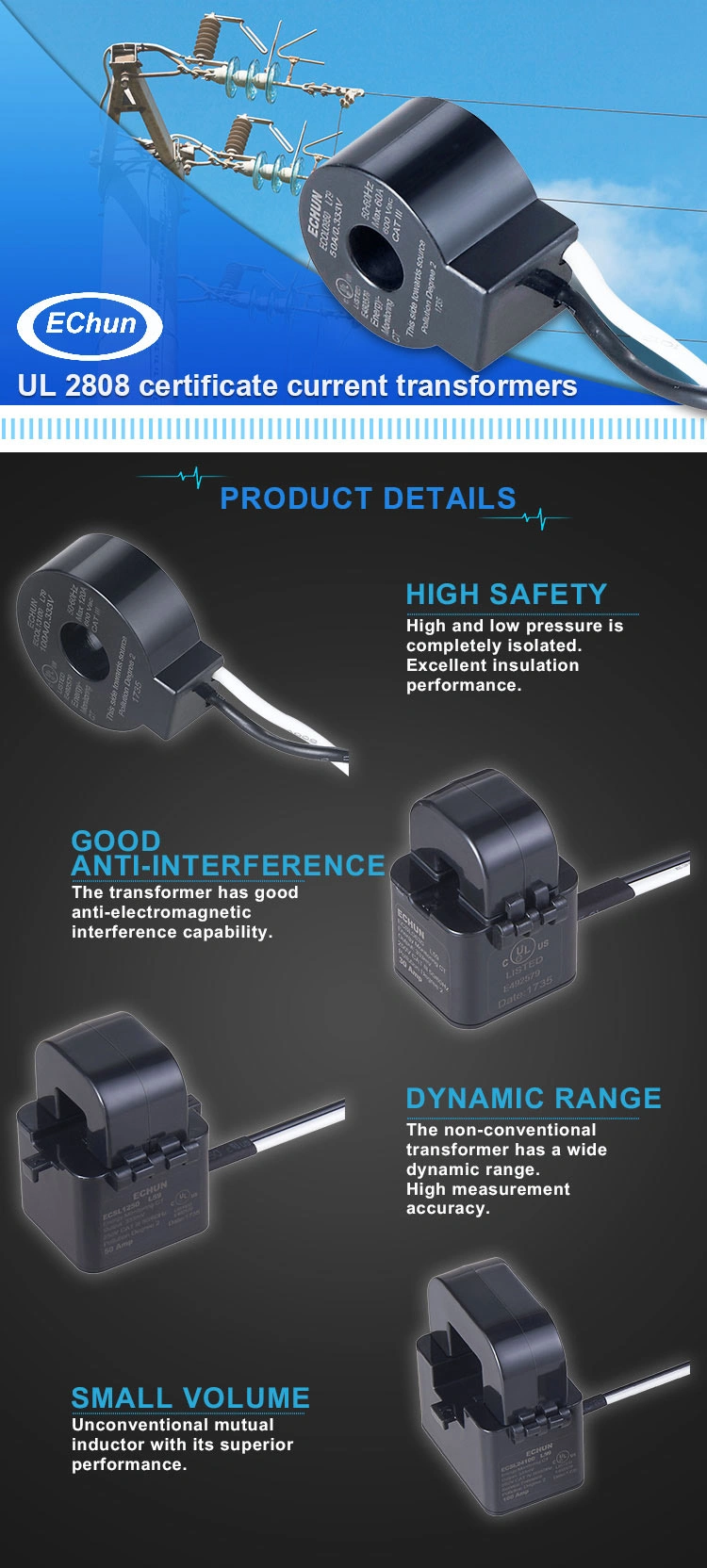 Customized 25A 400A 600A UL Ce Split Core Energy Management Current Transformer